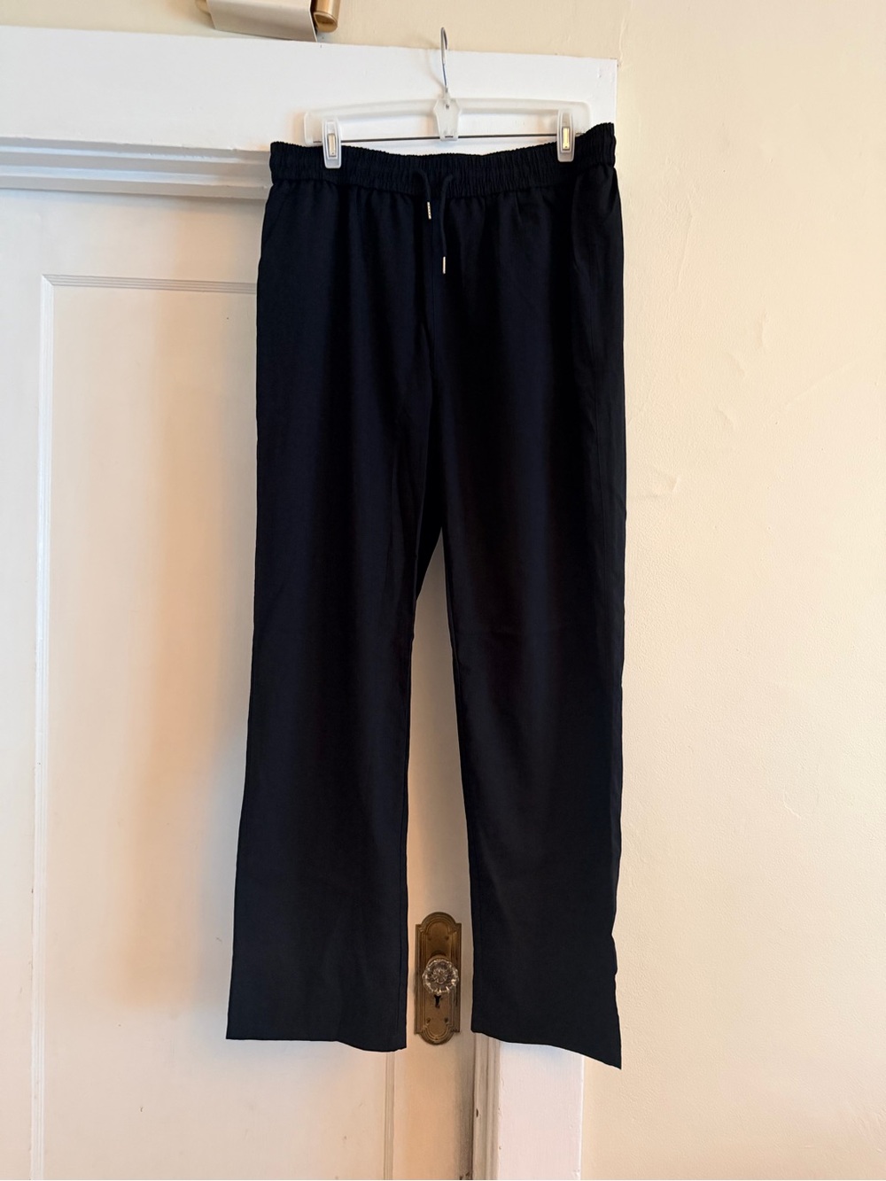 Men's Black Linen Blend Elastic Waist Pull-On Pants